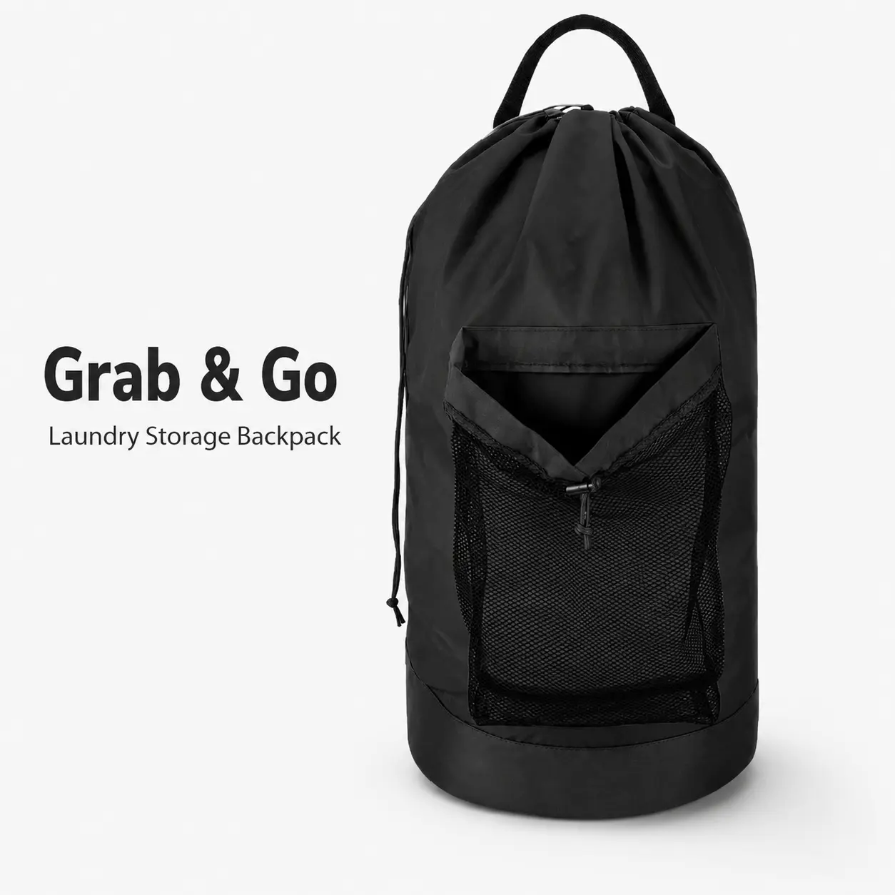 Large Size Portable Unisex Laundry Backpack - 600D Oxford Fabric Drawstring Dirty Clothes Bag, Adjustable Shoulder Straps, Mesh Pocket, 44 lb Capacity Laundry Accessory for College Dorm, Laundromat, Accessories, Organiser, Garment Bag, Camping, Apartments