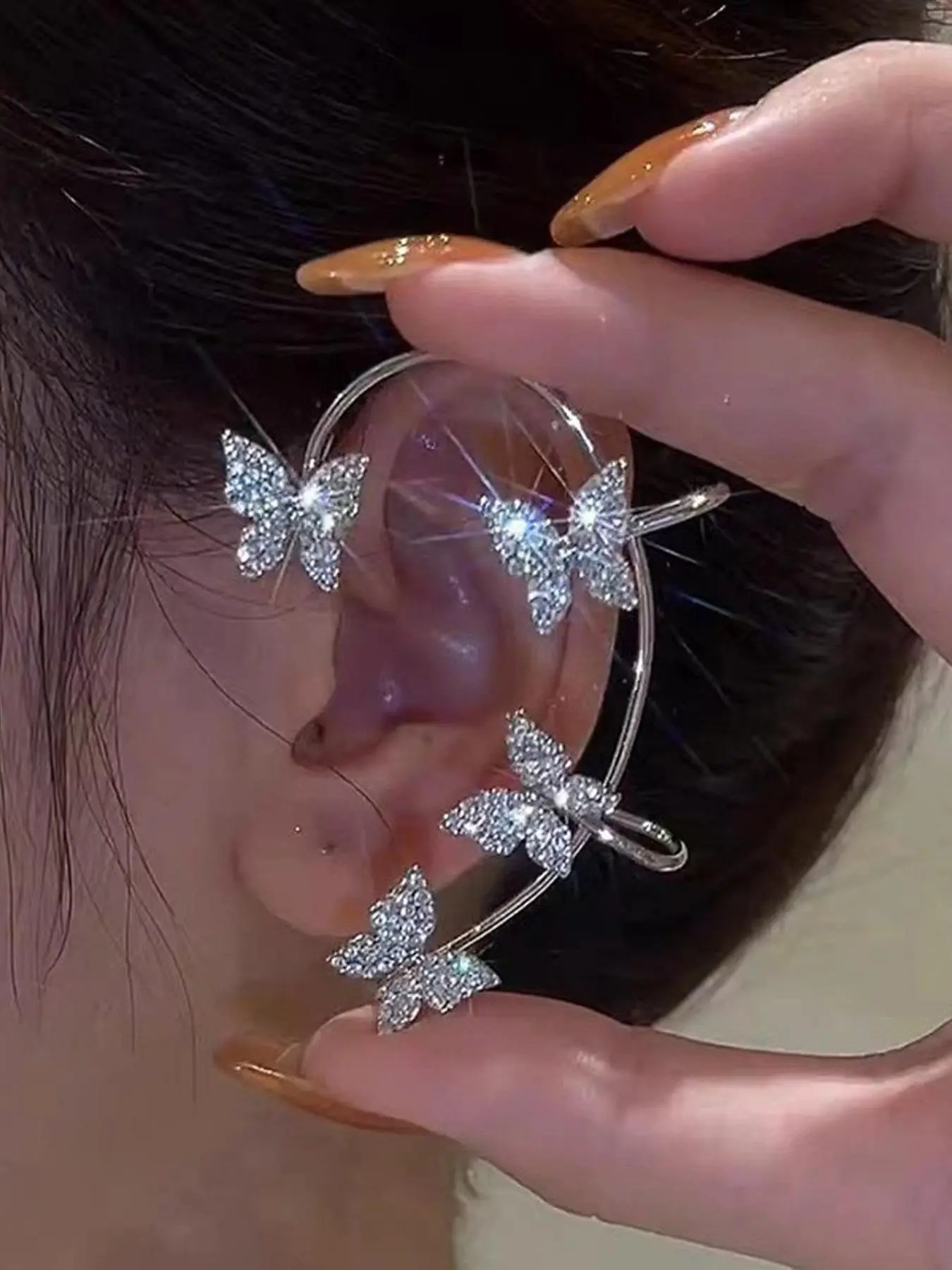 Rhinestones Butterfly Design Ear Wrap, Elegant Ear Jewelry for Women & Girls, Trendy All-match & Exquisite Jewelry for Birthday Gift, Ear Cuffs, Earring