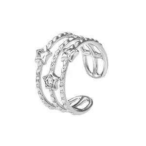 Minimalist Silver Star Open Ring for Women, Adjustable Multi Layer Ring, Cute Fashion Jewelry Gift holiday exquisite trendy birthday