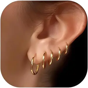 5 Pairs/Lot  stainless steel Huggie Hoop Earrings for Women Hypoallergenic Everyday Jewelry for Sensitive Ears Multiple Piercing Set