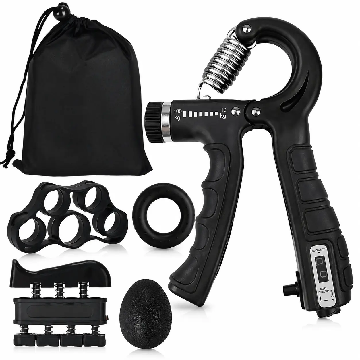 Adjustable Grip Strengthener 5 Pack Kit, Hand Gripper & Forearm Trainer with 11-132 Lbs Resistance, Silicone Finger Exerciser, Hand Extension Trainer for Strength Training, Muscle Building, Injury Recovery, Stress Relief, Workout Equipment for Men & Women
