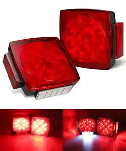 Partsam Pair Slim Square LED Trailer Lights 15 Red 4 White LEDs 5050 SMD 12V IP67 Stop Turn with Side Clearance for Under 80" Boat Trailers