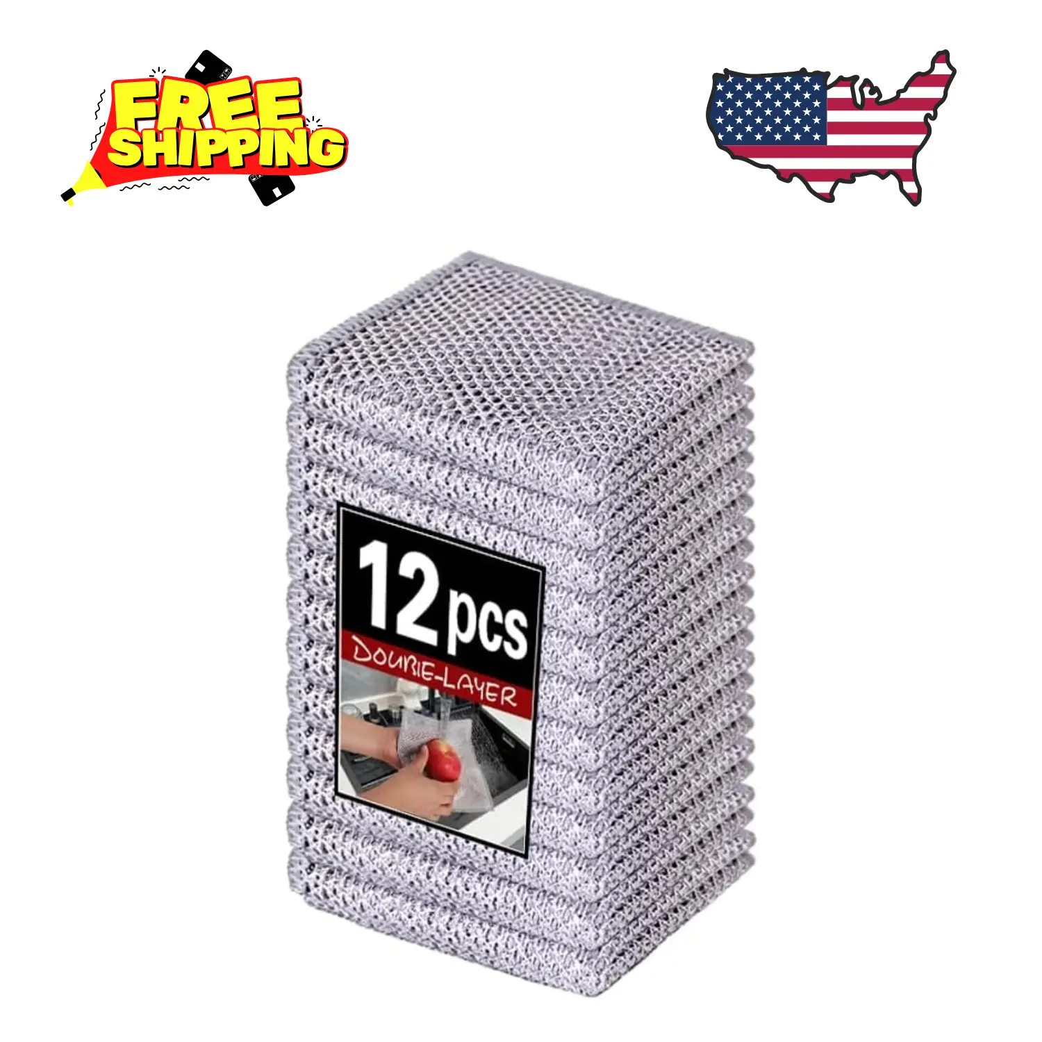 12pcs Scratch-Free Steel Dishcloths. Reusable, Quick-Dry, Odorless 7.87"x7.87"