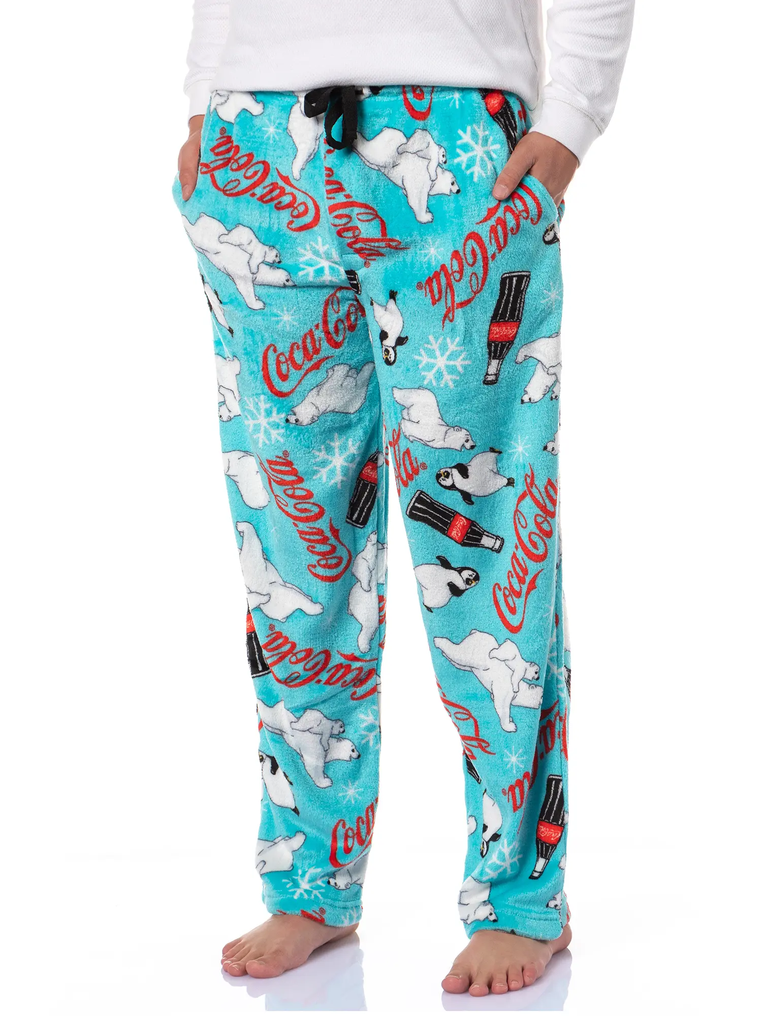 Coca-Cola Men's Pajama Pants Lounge Graphic Print with Adjustable Elastic Waistband Side Pockets, Cozy Coke Print