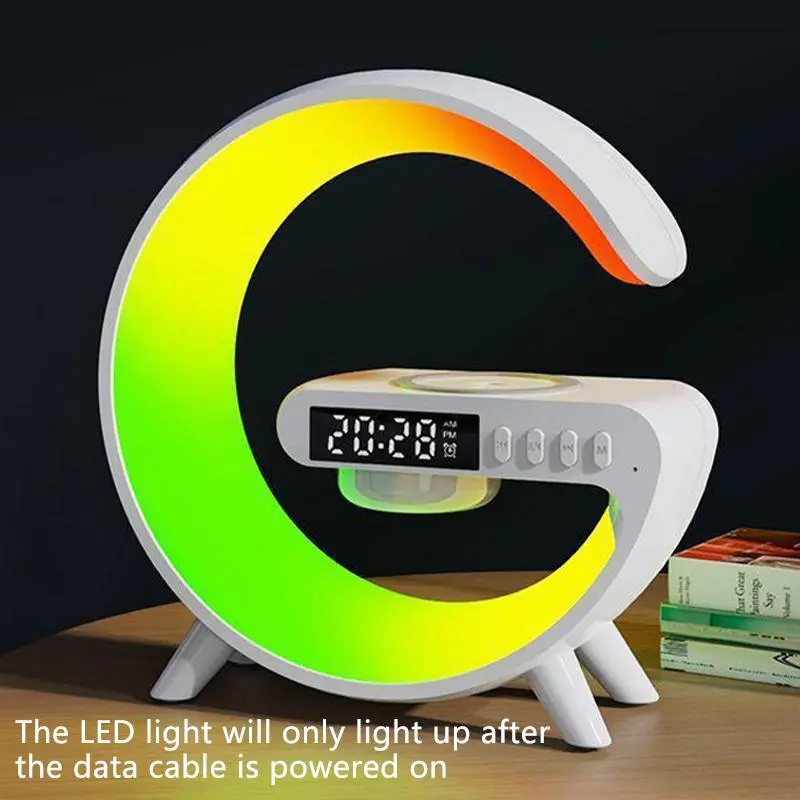 VIKEFON Wireless Charger Speaker with Alarm Clock, Multifunctional Wireless Charger Speaker with Night Light, USB Powered Speaker for iPhone, Samsung, Xiaomi, Huawei, Multifunctional Desktop Speaker, Wireless Speakers