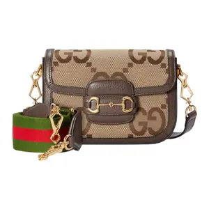 Gucci Horsebit 1955 Mini Saddle Bag with GG Logo and Leather Trim in Beige for Men and Women Fashionable Shoulder Bag Handheld Bag Purse