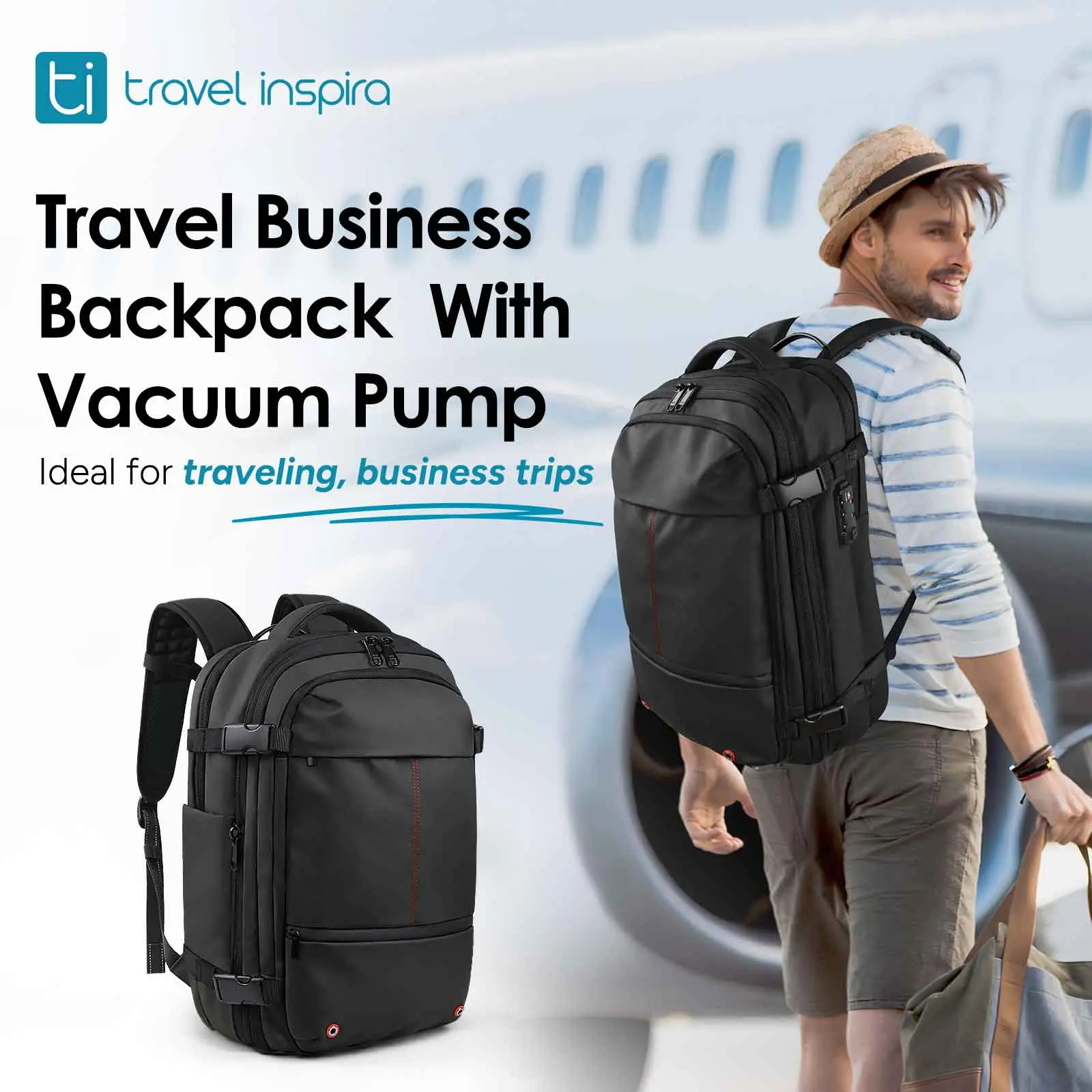 travel inspira 55L Expandable Vacpack Backpack, Vacuum Seal Backpack Travel, Vacuum Compression Bags for Travel, Air back Backpack with Lock, Travel Airbag Backpack with Portable Electic Pump, summerwins, DealsForYouDays
