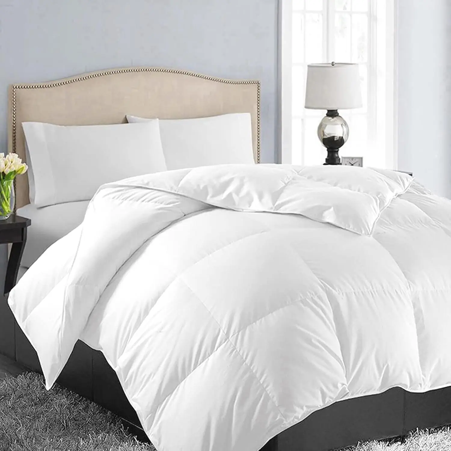 Oversized King Size Quilted Down Alternative Comforter Duvet Insert - 90x102in White, Whole-Piece Premium Polyfill, Box Stitched, Breathable Softness, Fade Resistant, Corner Tabs, All-Seasons Warm Fluffy, Machine Washable, Machine Wash