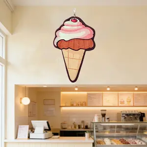 Cute Ice Cream Cone Tapestry Wall Decor, Cartoon Pattern, Large Size, Fashion Knit Hanging Ornament for Dessert Shop & Bedroom
