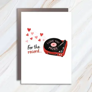 Funny Anniversary Card With Record Player And Hearts - I Love You More For The Record VC132