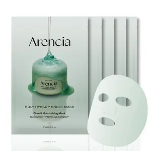 [Arencia Official] Holy Hyssop Sheet Mask - Glow & Moisturizing Mask with Niacinamide & Vitamin A Complex, 5 Pack - Radiant