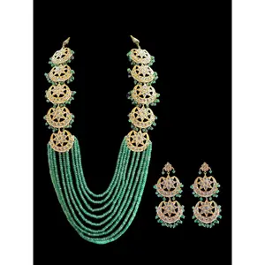 DLN45 Darika Multi brooch necklace set in light green beads  ( READY TO SHIP )