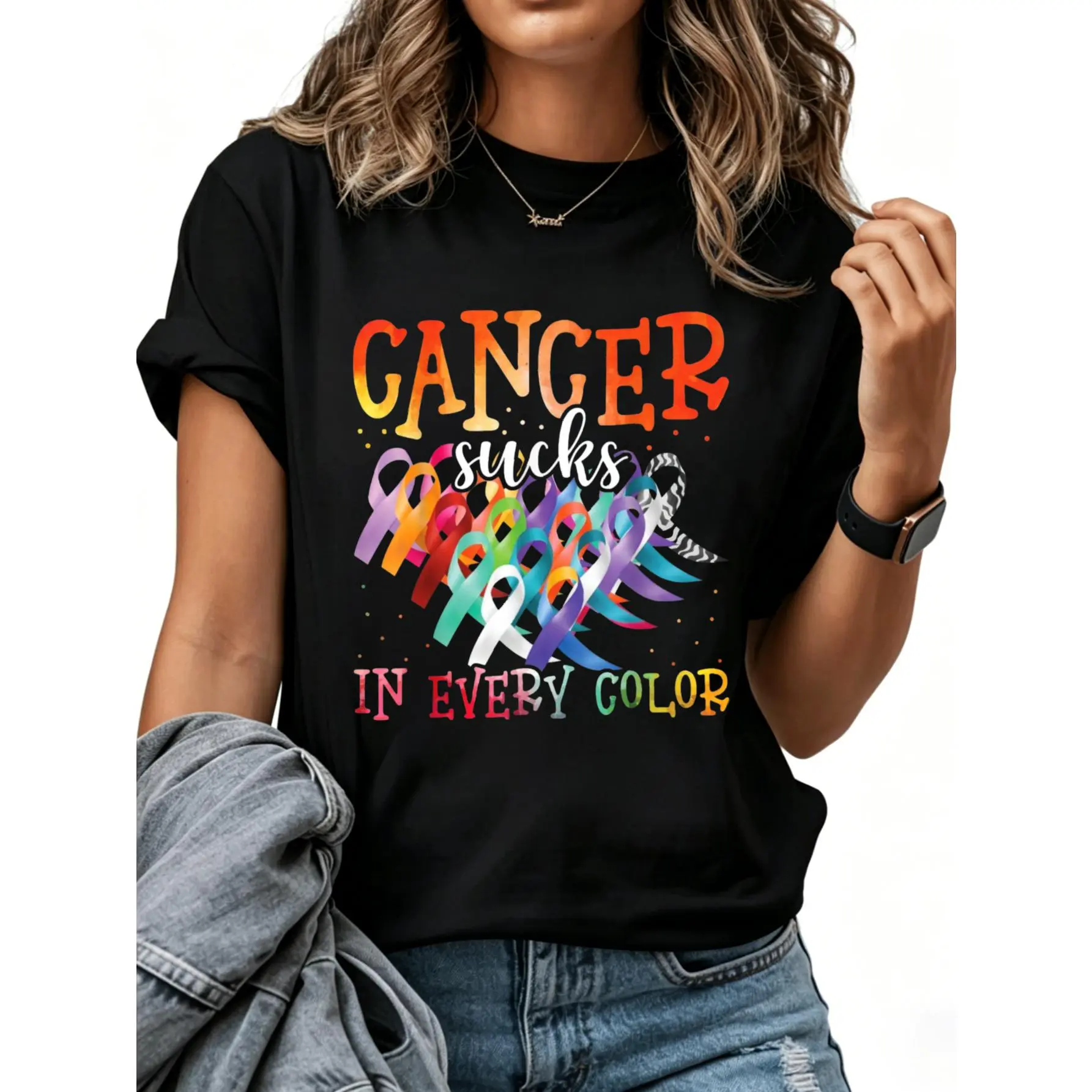 Cancer Sucks In Every Color Women Men T-Shirt Cotton Clothing