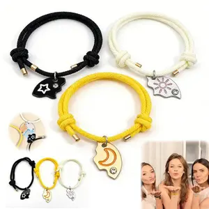 Magnetic Sun Moon Star Matching Bracelet Set for 3, Puzzle BFF Friendship Bracelets with Rhinestone Charm, Best Friend & Sister Jewelry Gift for Birthday, Anniversary & Valentine's Day