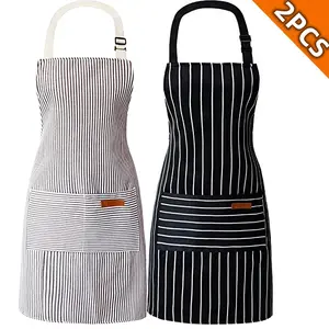 Kitchen Cooking Apron, Cotton-Polyester Blend, Adjustable Bib with Two Pockets, Easy to Wash, Suitable for Both Female and Male Chefs.