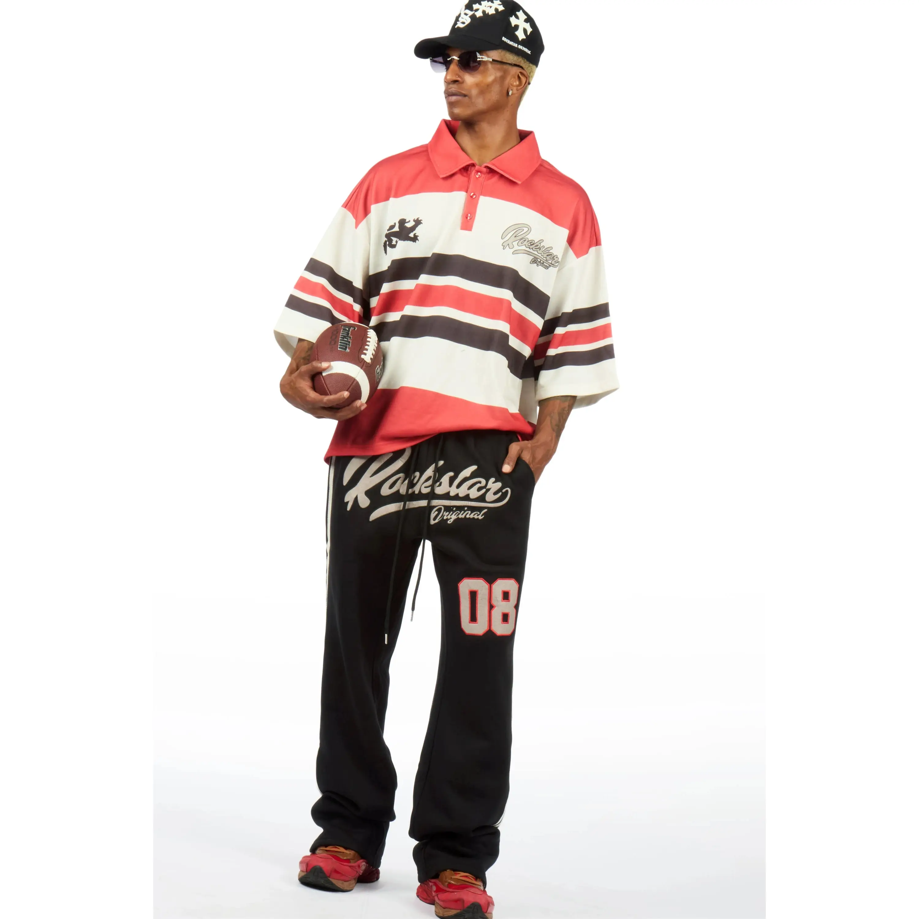 Yazan Red Crop Boxy Polo/ French Terry Relaxed Pant Track Set