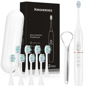 Electric toothbrush, 4 modes, Ipx8 waterproof, 8 brush heads and tongue scraper, USB charging, smart timer, portable travel case, ultrasonic 42000 VPM motor, USB fast power supply, automatic cleaning, smart timer, 60 days of use on a single charge