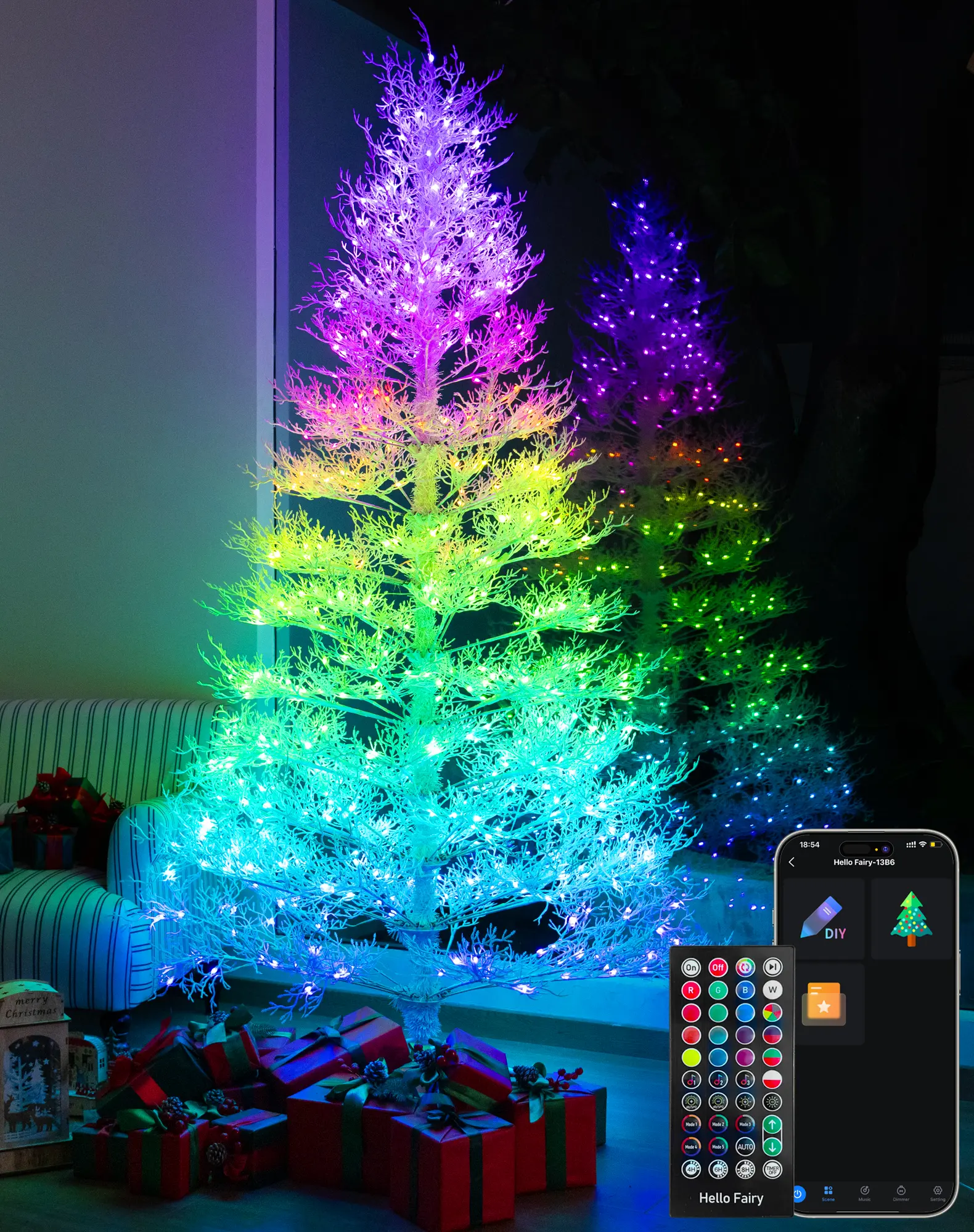 Avatar Controls 7.5FT Pre-lit White Artificial Christmas Tree, RGBW 500 LED Lighted Artificial Christmas Tree with APP Control, 105 Preset Modes,DIY,Music,Timer, Holiday Christmas Tree Decration for Indoor,Party Decor outdoorfun