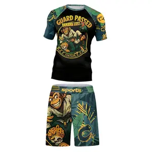 Kids' Brazilian Jiu-Jitsu 4-Piece Compression Set - Jersey Tops, Sports Pants, 3D Printing T-Shirt, Shorts, Leggings for Boys' Wrestling
