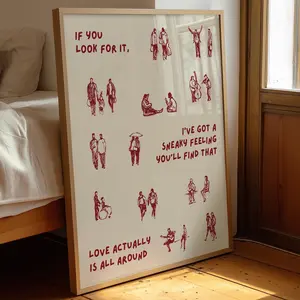 Love actually is all around Poster, Small People Art, Tiny Humans Walking Print, preppy, Minimalist People Wall Art, bar cart art, Room Aesthetic Wall Decor