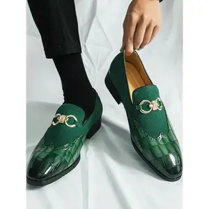 Men’s business fashion slip-on dress shoes with chain decoration and crocodile embossing; formal work office shoes; versatile men’s all-match shoes for daily wear; business-style shoes