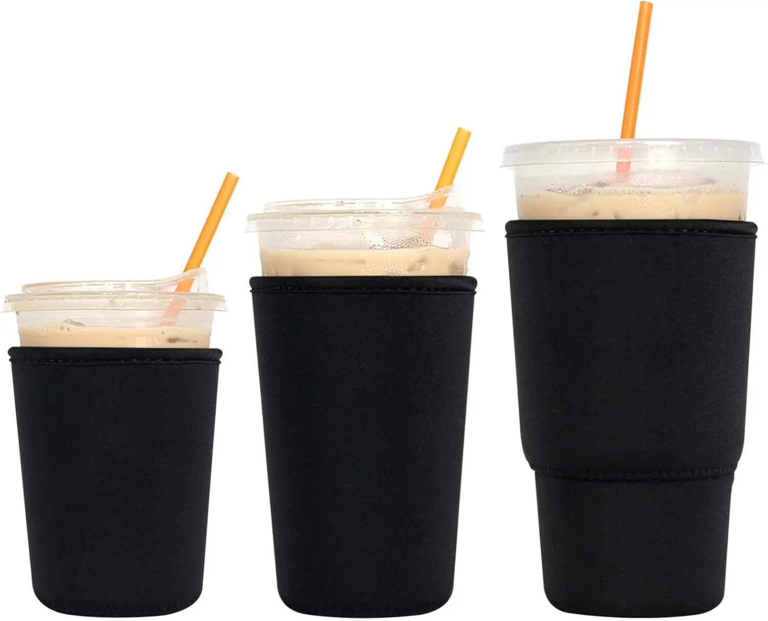 3 Pack Reusable Iced Coffee Sleeves - Xumbtvs Insulator Sleeve for Cold Beverages, Neoprene Cup Holder for Starbucks Coffee, Dunkin Coffee, More (Black) Disposable Drinkware Mug Bottles