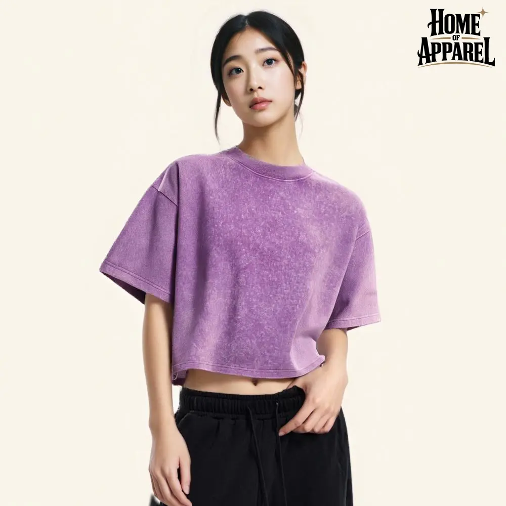 Women's 100% Cotton Oversized Cropped T-Shirt - Acid Wash, Baggy Fit, Breathable Fabric, Casual, Comfortable Vintage Top