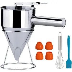 20oz Stainless Steel Pancake Batter Dispenser, Funnel Cake Dispenser with Squeeze Handle and Bracket for Pancakes, Cupcakes, Takoyaki and Baked Goods
