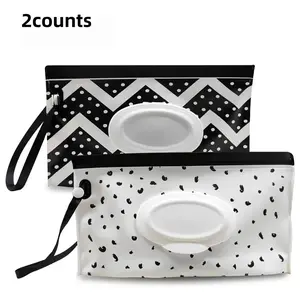 Wet Wipes Storage Bag, 2 Counts Portable Flip Top Wet Wipes Pouch, Wet Wipes Dispenser Bag, Storage Organizer for Home & Travel