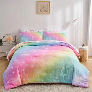 Rainbow Girls  Comforter Set with Sheets, 5 count  Bed in a Bag with Comforter, Sheets and Pillowcases, Soft Microfiber Pastel Glitter Fun Girly  Bedding Set for  Teens