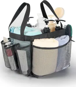 Shower Caddy Basket Portable for College Dorm Room Essentials, Black Beach Bag Tote Mesh Pool Shower Bag Organizer with 9-Pocket for Girls, Beach, Swimming, Gym, RV Travel essentials