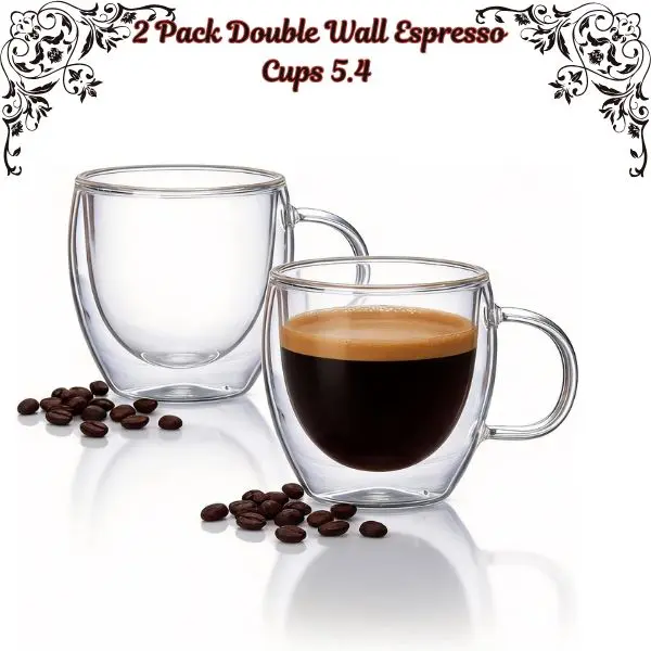2 Pack Double Wall Espresso Cups 5.4 oz, Clear Borosilicate Glass Coffee Mugs with Handles, Insulated Heat Resistant Demitasse Cups for Coffee Tea, Mother’s Day Gift, Father’s Day Gift