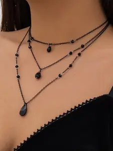 Women's Boho Style Necklace Set, Artificial Crystal Pendant Jewelry, Multi-Layer Gothic Dark Design for All Seasons Wear