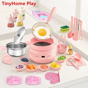 Children's Cooking Set - Safe Mini Kitchen with Induction Cooker, 14-Piece Dishware, Utensils, & Anti-Scald Rack for Toddlers, Montessori-Inspired Toy for Girls & Boys Ages 8-12