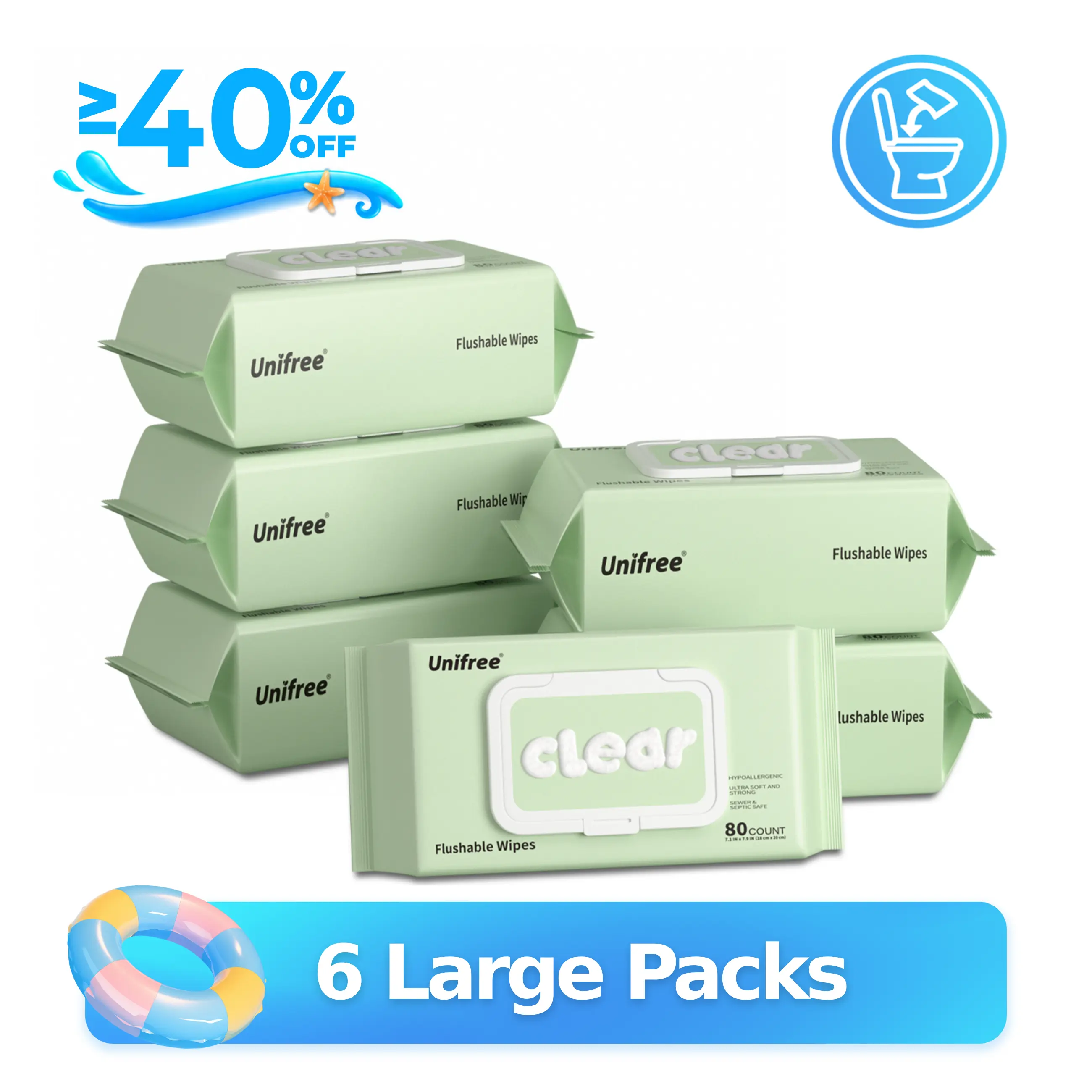6 Large Packs (480 Wipes Total)