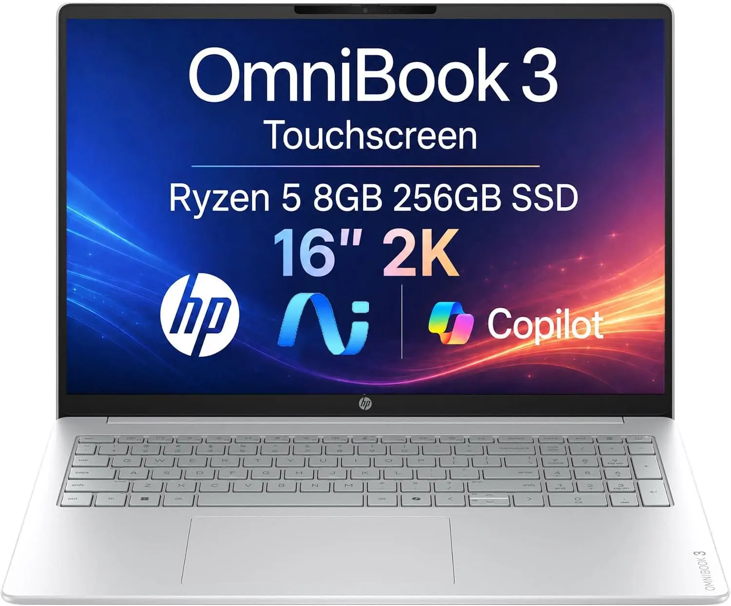 HP - OmniBook 3 16" 2K Touchscreen Laptop - AMD Ryzen 5-8GB Memory - 256GB SSD - Windows 11 Home