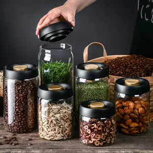 Flip up glass vacuum sealed storage container - suitable for moisture-proof sealing of coffee, tea, spices, nuts, grains, kitchen food storage and tea and coffee preservation containers