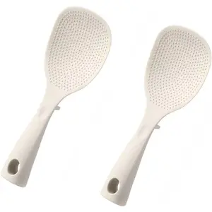 2Pcs Cream Silicone Rice Ladle Easy Clean Rice Serving Spoon Paddle for Electric Rice Cooker Kitchen Use