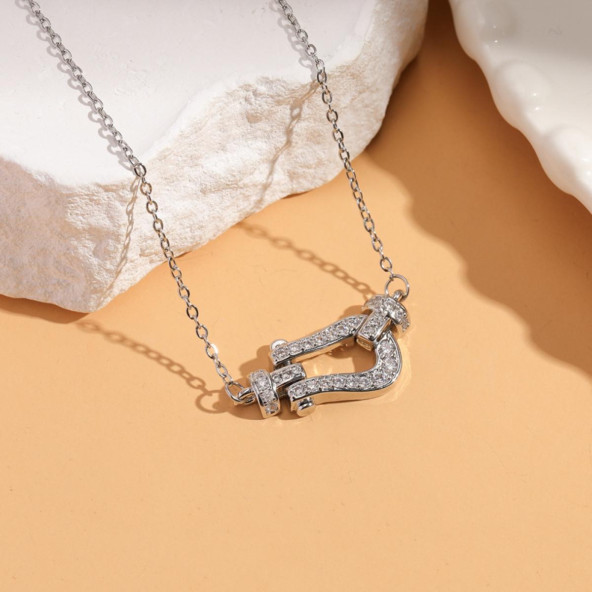 Luxury Pave Sparkle U-Shaped Horseshoe Pendant Necklace for Women, Dainty Hardware-Inspired Statement Chain, Trendy Minimalist Everyday Wear Jewelry, Perfect Gift for Her/Birthday/Anniversary/Valentine's Day