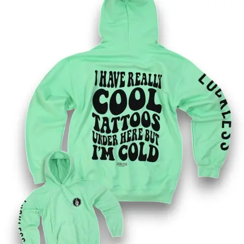 Cool Tattoos | Funny Black Mint White and Pink Pullover Hoodie for Tattoo Lovers by Luckless Outfitters