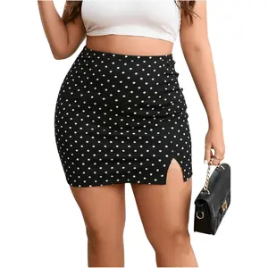 SOLY HUX Women's Plus Size High Waist Elastic Slit Sexy Stretch Fitted Bodycon Mini Skirts