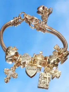 Women's Charm Bracelet, Stunning Cross Bible Heart Crown Angel Pendant Snake Bone Chain Jewelry, Fashionable Jewelry, Personalized Daily Party Outfit Accessory, Jewelry Gift Distinctive