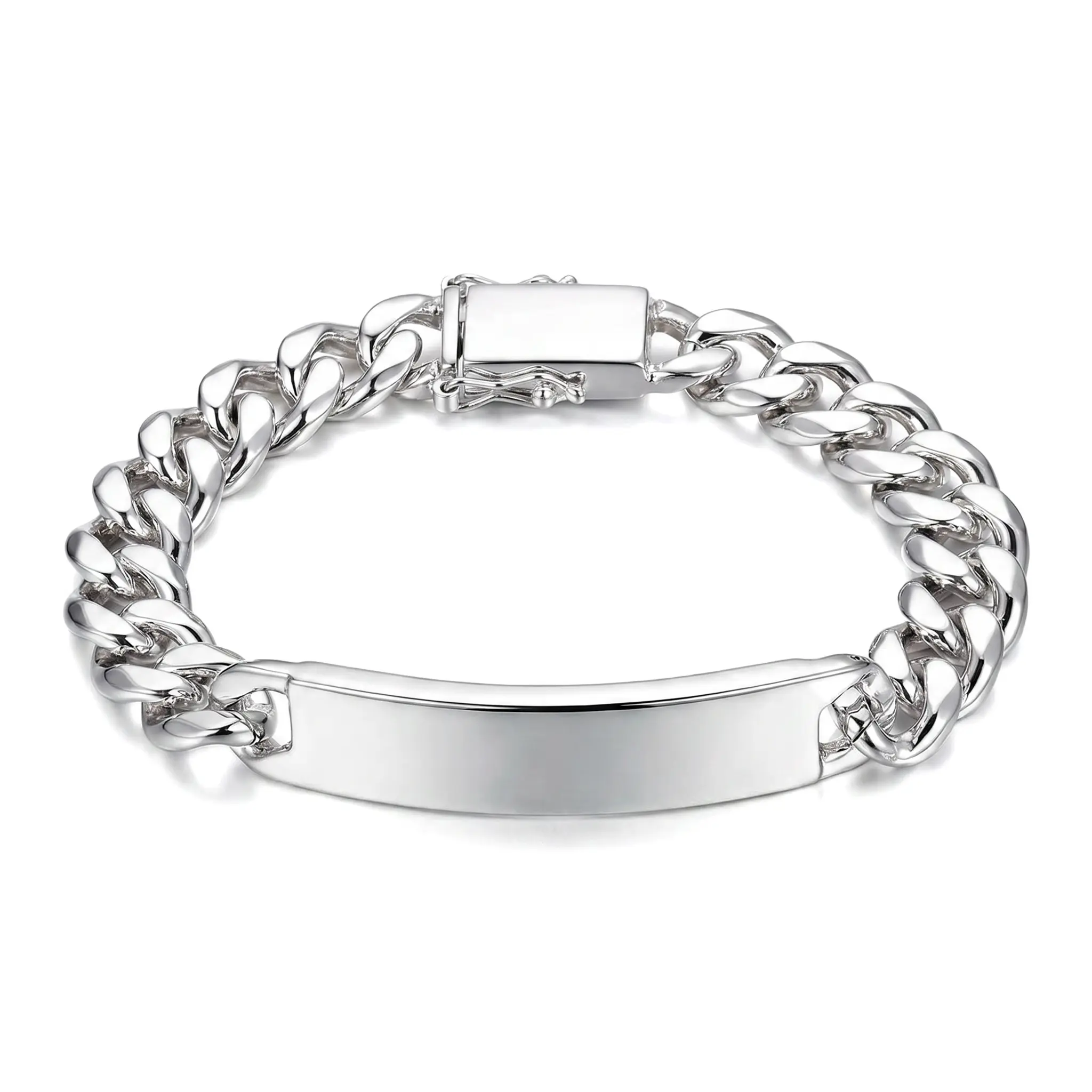 Men's 925 Pure Silver Cuban Link Bracelet - 10mm/1cm Wide, 20cm Length, Heavy-Weight Polished Shiny Solid Wrist Chain, Custom Engraving, Premium Fine Unisex Chain Jewelry Bracelets & Bangles, Daily Modern Birthday Gift for Him