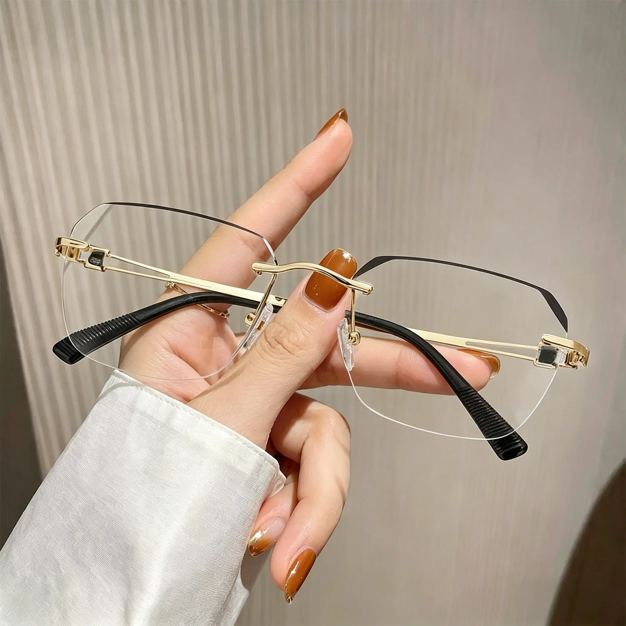 Spring Collection Frameless Eyewear – Blue Light Filter Clear Lens Readers for Men & Women, Diamond-Cut Metal Temples for Work, Gaming, or Daily Street Style