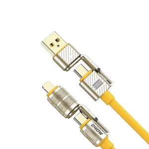 4-In-1 240w Fast Charging Data Cable, Type-C Zinc Alloy Wire, Compatible with Type-C, Cellphone and iOS Devices, USB-C Charger