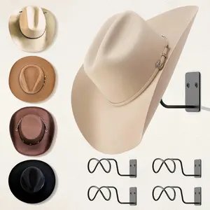 Cowboy Hat Holder, (4 Pack) Cowboy Hat Rack for Wall Mount, Metal Hat Organizer Storage Cowboy Hats Hanger Hooks for Fedora, Sun Hats, Wide Brim