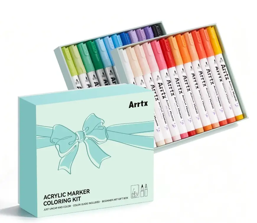 ARRTX 24-Color Acrylic Coloring Markers Set for Beginners 3+ Years, Art Materials, Art Painting Supplies with Palette Set, 1-6Mm, Acrylic Markers Set, All-In-One Gift Set