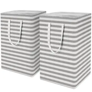 2-Pack 75L Collapsible Laundry Hampers – Large, Freestanding, Waterproof with Easy Carry Handles, Grey Cotton & Steel Baskets for Clothes and Toys