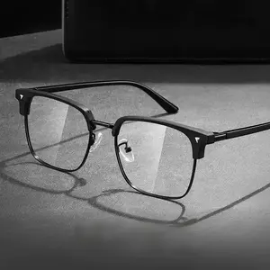 Men's Retro Rimless Sports Eyewear - Bold Half-Rim Frames, Clear/Non-Lens Options, Small Face Fit, Fashionable Non-Prescription Glasses for Large Eyes, Retro Look