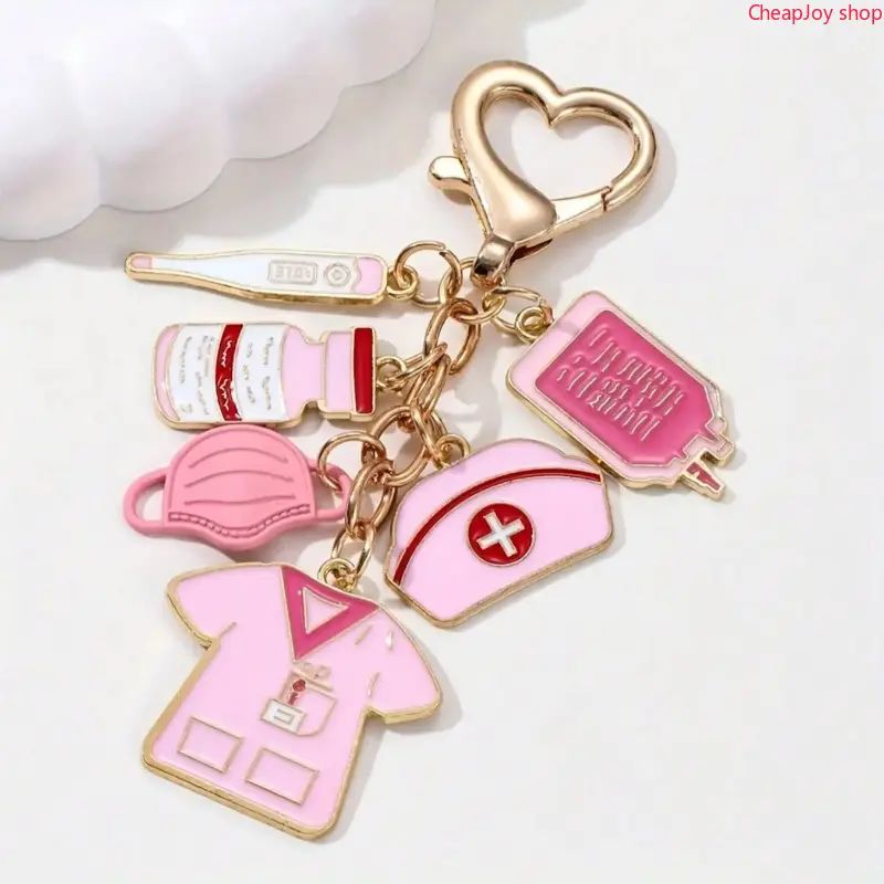 【Summervibes】3pcs Medical Theme Alloy Pendant Keychain, Cute Nurse Doctor Style Bag Charm With Buckle, Delicate Fashion Accessory, Lovely Souvenir Gift Choice For International Nurses Day Medical Staff Daily Decoration